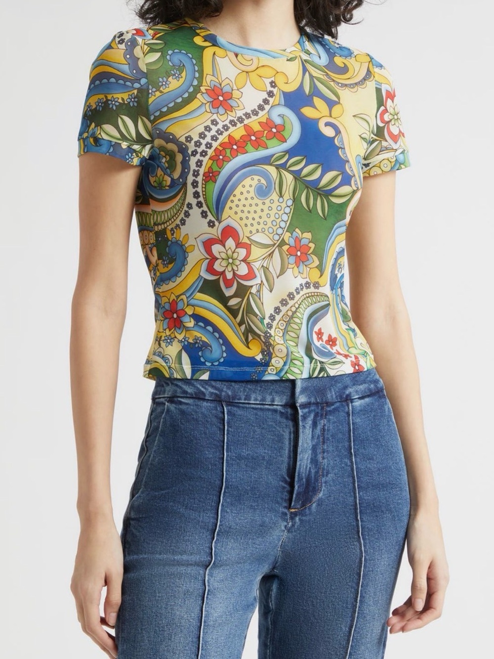 Brand NEW ALICE + OLIVIA Tess Stretch Mesh T-Shirt Size XS